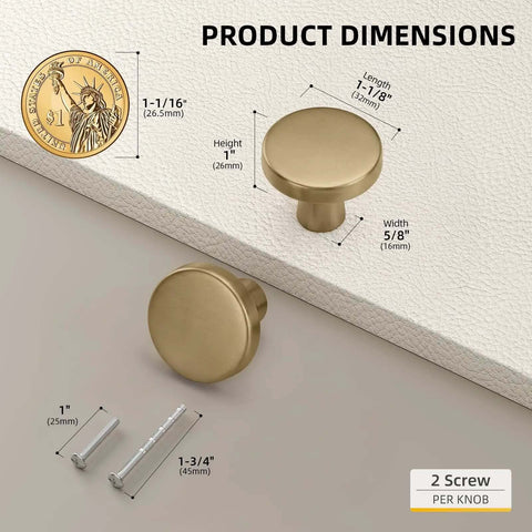 Dimensions of 5 Pack Champagne Bronze Cabinet Knobs Round Zinc Alloy Mushroom Style One And A Quarter Inch