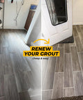 Before and after of bathroom floor with tile grout repair using White Premixed Acrylic Sanded Grout Filler Kit For Tile Repairs In Bathrooms Showers And Kitchens With Water Resistant Tube And Applicator Fills Cracks And Gaps Fast Drying Eight Point Eight Ounce 250g
