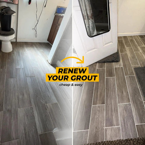 Before and after of bathroom floor with tile grout repair using White Premixed Acrylic Sanded Grout Filler Kit For Tile Repairs In Bathrooms Showers And Kitchens With Water Resistant Tube And Applicator Fills Cracks And Gaps Fast Drying Eight Point Eight Ounce 250g