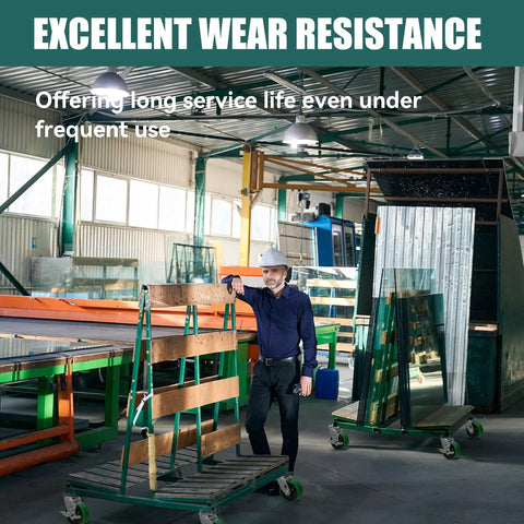 Worker using 5 Inch By 2 Inch Industrial Heavy Duty Cast Iron Caster Set with Polyurethane Tread on cart in industrial workshop
