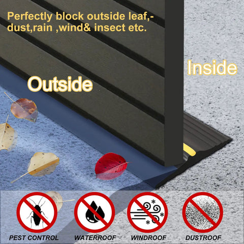 Garage Door Bottom Seal Weather Stripping Kit, 10 Ft Rubber Threshold Seal visible blocking leaves and dust from outside