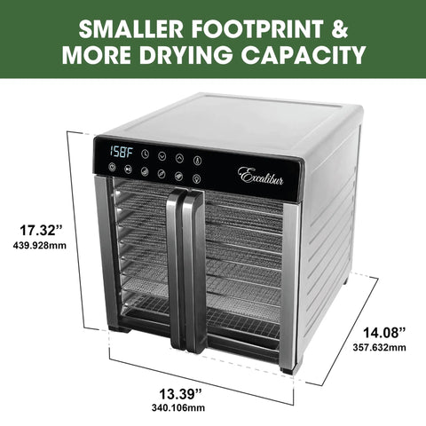 No Nonsense 8 Tray Food Dehydrator for Crankin Out Homestyle Beef Jerky, showing sleek design and digital display.