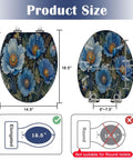 Elongated Vintage Botanical Blue Detailed Foliage Toilet Seat size chart showing dimensions and compatibility.