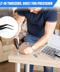 Man using 710 Piece Stainless Steel 304 Machine Screws Nuts And Washers Assortment Kit With Case Pan Head Bolts on table assembly