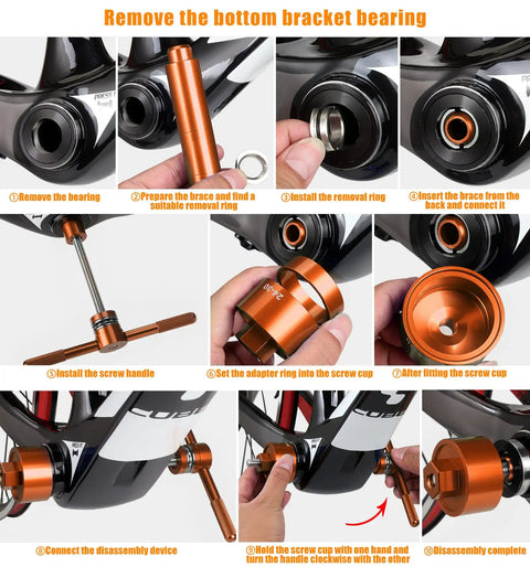 Pro Grade Bike Bottom Bracket Install And Removal Tool Kit With Bearing Press used for BB removal step-by-step guide