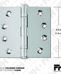 Solid Brass Chrome Door Hinge Heavy Duty Ball Bearing For Slammin Doors 4.5 By 4.5 Inch Polished Chrome product image
