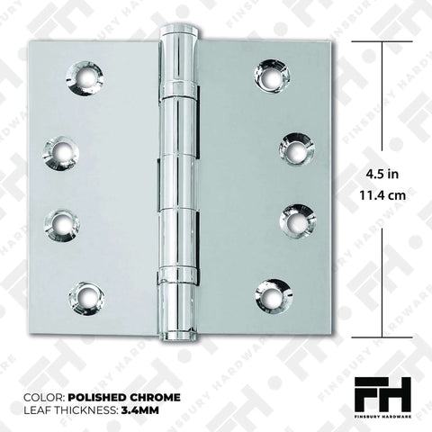 Solid Brass Chrome Door Hinge Heavy Duty Ball Bearing For Slammin Doors 4.5 By 4.5 Inch Polished Chrome product image