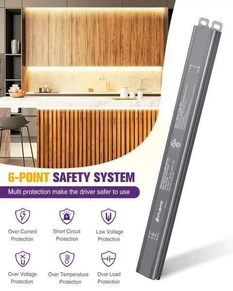 150W LED Dimmer Driver Power Supply 100-277V AC To 24V DC 6.2A Dimmable with safety certifications displayed