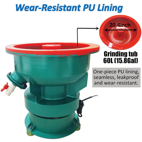 Pro Tech 60 Liter Electric Vibratory Tumbler with wear-resistant PU lining for metal and ceramic polishing.