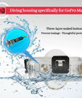 Waterproof Underwater Housing Case For MAX 2 Action Camera with anti-fog lens and shockproof build, showing three-layer sealed buttons
