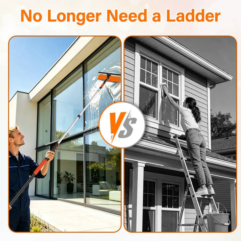 High Reach Duster With Telescoping Extension Pole 5 To 20 Feet, 26 Feet Total Cleaning Reach, 4 In 1 Cleaning Kit For Windows Ceilings Fans And Shelves, Ditch The Ladder Easy Switch Tools For Quick Home Cleanups. orange telescoping pole cleaning windows