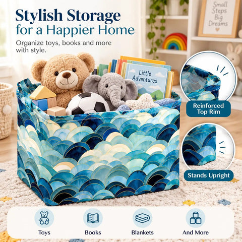 Heavy Duty Collapsible Polyester Storage Basket And Foldable Home Organization Bin For Living Room Bedroom Closets Nifty space-saving tote with kids' toys and books.