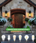 Front view of stone house entrance with 13 Inch Outdoor Wall Lights Two Pack Heavy Duty Matte Black Aluminum Exterior Sconce Fixtures