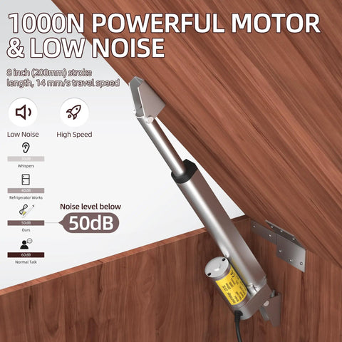 Beefy 12 Volt Linear Actuator With 8 Inch Stroke And 200mm Travel Delivers 1000N Push Pull IP54 Waterproof Reverse Polarity Switch Quiet Smooth Motion For Marine Automotive RV And DIY Projects mounted on wood panel