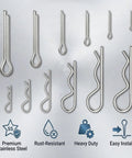 304 Stainless Steel Cotter Pins and R Clips All In One Assortment Kit With 12 Sizes, Rust Resistant, Burr Free Finish