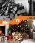 Before and after comparison with 30 Inch Firewood Rack With Log Carrier Bag Upgraded Taller Version holding logs indoors