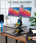 Electric Dual Monitor Sit Stand Desk Converter with 28 Inch Base Height Adjustable Desktop Riser and Two Monitor Mounts