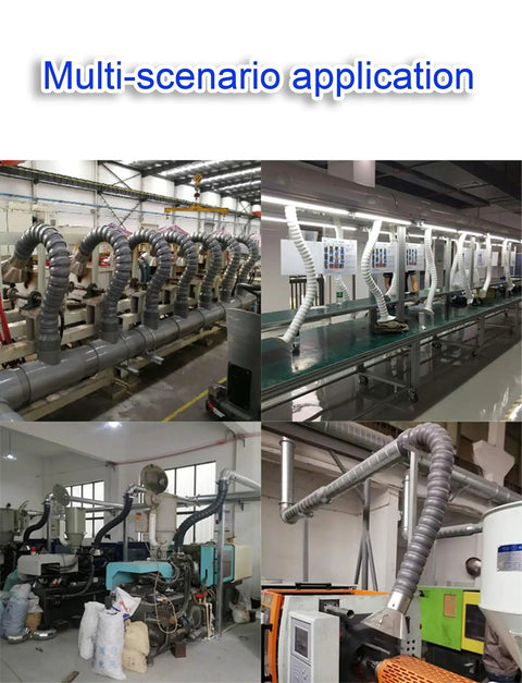 Multi-scenario application of Industrial Fume Extraction Arm With 3 Inch Connector And 360 Degree Flexible Hose for dust removal.
