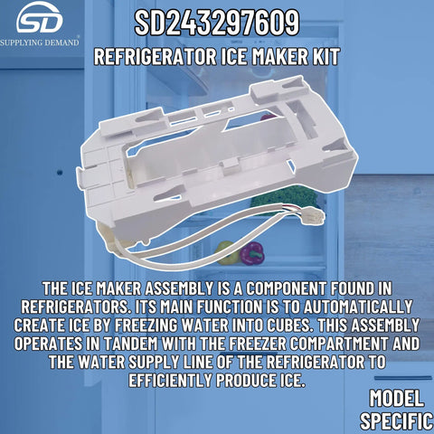 Model Specific Refrigerator Ice Maker Replacement For 243297609 And 243297613, 10 Cube Flex Tray Kit with harness