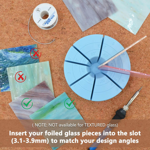 Stained Glass Multi Angle Jig Fixture For Welding Holds Glass Securely At 30 45 60 75 90 105 120 135 150 And 180 Degrees With Stable 3mm Groove Blue Ideal For Glass Artists And Hobbyists To Create Precise Angles And Bold Designs.