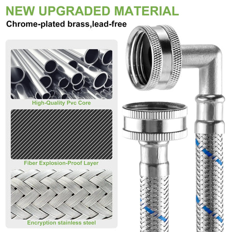 Image showing details of a 6 Foot Braided Stainless Steel Washer Hose Set With 90 Degree Elbows Hot And Cold Striped Supply Lines