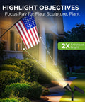 Outdoor Solar Lights Pack Of 4 Waterproof Garden Lights illuminating a flag in a garden at night with adjustable panels