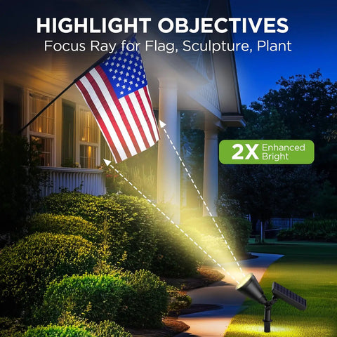 Dope Outdoor Solar Lights Pack Of 6 Waterproof Garden Pathway Spotlights With Adjustable Light Heads Highlighting a Flag