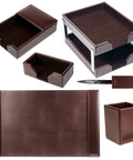 Bonded Leather Desk Set For Premium Office Organization, Leather Desk Pad And Organizer Essentials, Executive Desk Decor In Rich Dark Brown