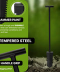 Heavy Duty Metal Detecting Shovel With Double Serrated Blade For Treasure Hunting And Root Cutting T Handle Spade Ideal For Gardening And Excavation And Professional Metal Detector Accessories with hammer paint finish displayed on rocky ground.