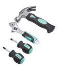 Stubby 4 Piece Tool Set With Hammer Flat And Phillips Screwdrivers And Adjustable Wrench In Turquoise Lightweight Durable Steel With Soft Grip Handles Great For Quick DIY Fixes At Home And On The Go