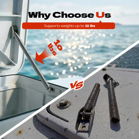2 Pack Stainless Steel Boat Hatch Spring Support With Heavy Duty Lock For RV Camper Window And Deck Lid Adjustment showing weight support of 10 lbs.