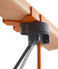 Close-up of Universal 2x4 Support Bracket Four Pack Top Shelf Jig securing wood for precision work, showcasing its sturdy connector.