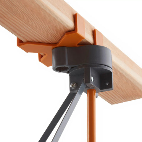 Close-up of Universal 2x4 Support Bracket Four Pack Top Shelf Jig securing wood for precision work, showcasing its sturdy connector.