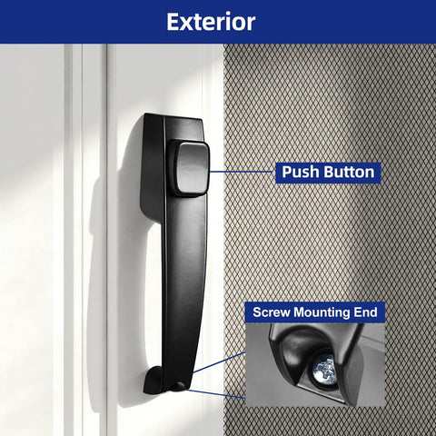 Screen And Storm Door Push Button Latch Handle Set With Night Lock, aluminum alloy, exterior mounted on screen door