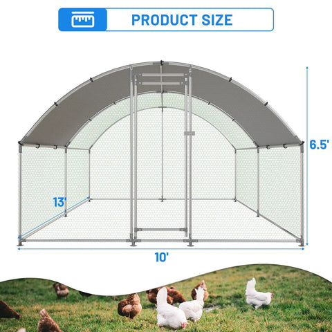 Heavy Duty Large Metal Chicken Coop With Outdoor Run, waterproof UV-resistant cover, dome roof, walk-in poultry cage dimensions