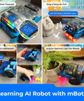 MBot2 Coding Robot For Kids Ages 8 14 And Up, Learn Scratch And Python With An Awesome, Kid-Friendly, Hands-On STEM Robotics Kit For Boys And Girls, Build, Code, And Explore Weather, Lights, And Music Features, shown with sensors and LEDs
