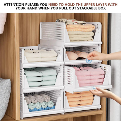 Four Pack Folding Closet Organizer Bins With Stackable Design For Wardrobe, Closet, Kitchen, Bathroom And Office White 4L Capacity Lightweight Durable Easy Access Space Saver Tidy Up displayed in wooden wardrobe
