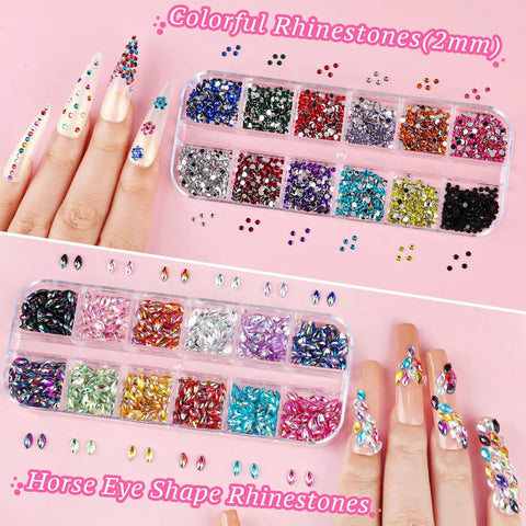 Glam Up Your Nails With This All In One Nail Art Kit Featuring Colorful Rhinestones and Horse Eye Shape Rhinestones display