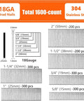 Straight Shooter 18 Gauge 304 Stainless Steel Brad Nails 1600 Pack assorted lengths and sizes diagram for woodworking projects.