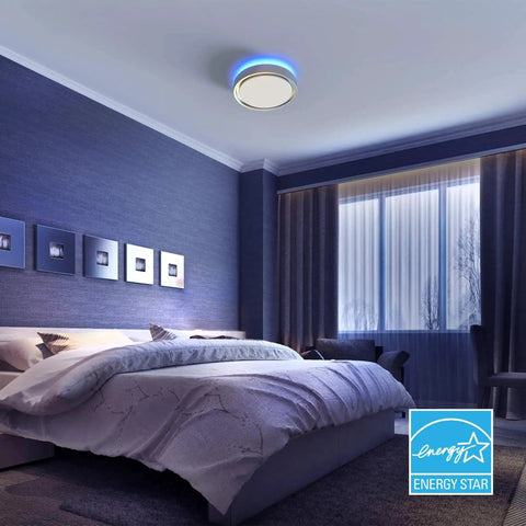 Bedroom with Motion Sensor LED Ceiling Light 14 Inch Dimmable 1600 Lumens Fixture With RGB Mood Lighting, remote controlled, ceiling design