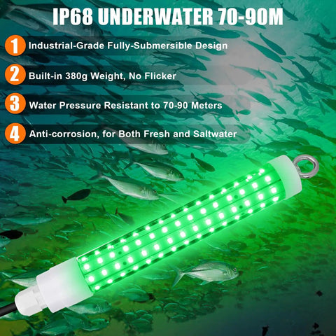 Ultra Bright Underwater Fishing Light 10.5W 1000 Lumens Green 8 Inch Submersible Boat Lamp IP68 glowing underwater