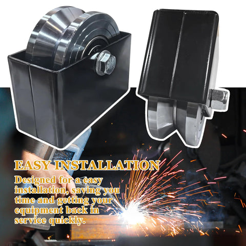 Two Pack 4 Inch V Groove Gate Wheel With Bracket Built For Extreme Load Capacity Up To 6600 Lbs showcasing easy installation.