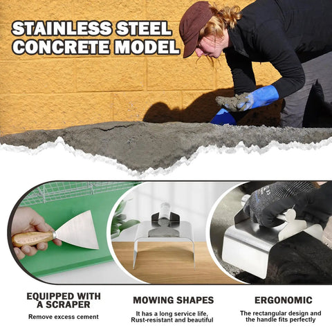 Ergonomic Stainless Steel Curb Trowel Edger for Concrete Edging and Curbing, Compact 4x6x4 Inch, demonstrated on a concrete surface.