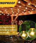 Outdoor patio with string lights secured using 30 Pack Cup Screw In Hanger Hooks With Safety Buckle For Outdoor String Lights Plants And Patio Decor Built Tough Weatherproof Black 2.2 Inch Ceiling And Wall Mount Heavy Duty 40 Lb Capacity.