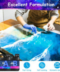 Person using All In One 82 Oz Epoxy Resin Kit With 15 Pigments And 15 Mica Colors For Crystal Clear Casting on tabletop.