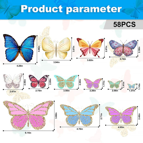 Luminous Butterfly Wall Stickers Set With 58 Pcs Phosphorescent Colorful Wall Art For Kids Room Girls Bedroom And Bathroom Decor DIY Craft Projects Ideas For Easy DIY Fun featuring various sized colorful butterflies