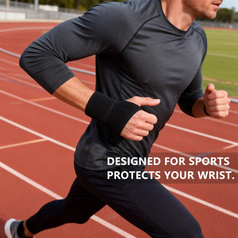 Wrist Support Brace For Sports And Training Neoprene Wrist Wraps With Thumb Loops on male runner at track