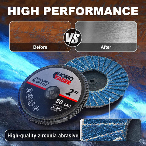 Homo Faber 2-inch zirconia flap discs, blue abrasive, 80 grit, for die grinder, 50 pcs