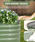 Galvanized Raised Garden Bed Kit 4x2x1.4 Ft Oval Steel Outdoor Planter With Safe Folded Edge and flowers visible