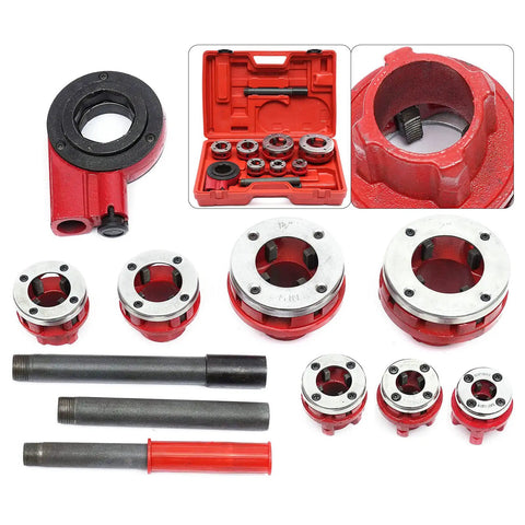 BSTP Ratchet Pipe Threader Kit Set Three Eighths Inch To Two Inches Manual Pipe Threading Tool With Seven Size Options showing components
